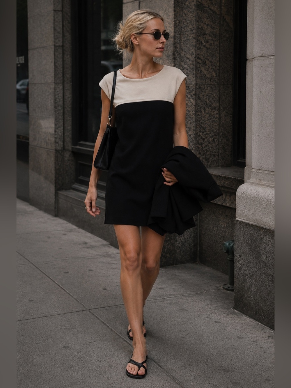 VTG Chaps Black Cream Sleeveless Dress work office  90s minimalist casual